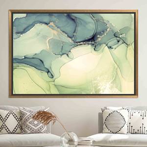 Elegante Lienzo Impreso con Tinta de Alcohol con Diseño de Mármol Verde, Lienzo con Marco Dorado - Product Image 1