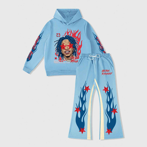 Chándal con estampado DTG personalizado para hombre con estilo, sudadera con capucha, pantalones acampanados, conjunto informal de 2 piezas, ropa de calle - Product Image 1