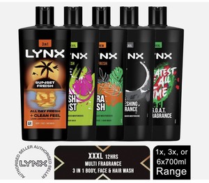 Gel douche Lynxs, parfum rafraîchissant 12H avec 100% d'hydratants, 700ml, 1, 3 ou 6 pièces. - Product Image 1