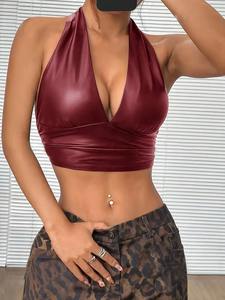 Oem Vente en gros Bon marché Haut à dos nu personnalisé Nouveaux modèles Vente en gros Licou uni Hauts dos nu respirant sexy personnalisés pour femmes - Product Image 6
