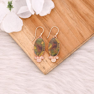 Joyería de latón de moda hecha a mano, Pendientes colgantes de jaspe de fruta chapados en oro rosa, joyería de regalo de moda de boda perfecta - Product Image 2