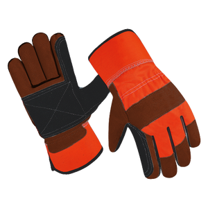 Canadian Rigger <b>Safety</b> <b>Gloves</b> Fluorescent Cotton Leather Work <b>Gloves</b> Cowhide Split Leather Reinforcement <b>Safety</b> <b>Gloves</b> - Product Image 5