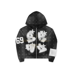 Vente chaude bas quantité minimale de commande détresse broderie Hoodies Pakistan fait en gros prix détresse broderie Hoodies - Product Image 2