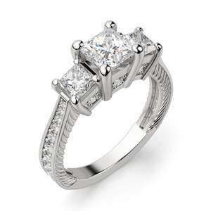Anillo de compromiso de piedra de acento oculto de tres piedras de corte princesa para mujer - Product Image 4