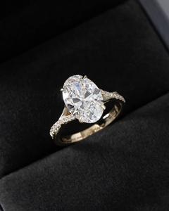 12x8mm Oval Cut <b>Moissanite</b> Diamond Engagement <b>Ring</b> in Gold | Solitaire Pave Band Bridal Wedding Jewelry - Product Image 3