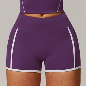 Venta caliente Fitness Yoga Shorts Único Blanco Empalme Diseño Mujeres Ropa deportiva Biker Shorts Cintura alta Yoga Short para mujeres - Product Image 4