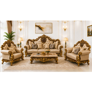 Juego de Muebles de Sala de Estar de Madera de Teca de Lujo Estilo Castillo, Tallado a Mano, Fabricante y Exportador de Muebles de Sofá Reales para Hogares en EE. UU. - Product Image 1