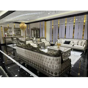 最高のデザインフォーマルなリビングルームの家具セット本物のチーク材の手彫りのソファセットリビングルームのソファセット卸売価格