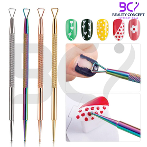 Poussoir à cuticules à double tête en acier inoxydable Stylo à ongles dissolvant de vernis à ongles en gel Outils de manucure propres - Product Image 3