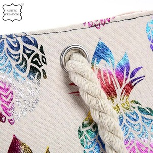 Sacs à main à bandoulière imprimés de grande capacité personnalisés Sacs fourre-tout pour femmes avec corde de coton Sac bio de grande capacité de poche - Product Image 6