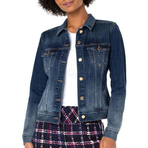 Veste en jean pour femme de haute qualité, col montant, finition unie, respirante, rembourrage en coton pour le printemps et l'automne - Product Image 1
