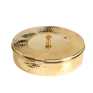 Boîte de rangement ronde multi-usages en laiton pur martelé pour épices et masala, avec bol intégré pour la cuisine - Product Image 3
