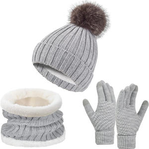 Ensemble trois pièces pour homme et femme, écharpe, gants et bonnet en laine tricotée, doublure en polaire thermique, épaissi pour l'hiver - Product Image 6