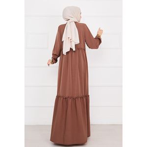 Hijab Abaya Lino Satén Poliéster Hecho a mano Talla única para todo-Largo para verano Invierno Marrón - Product Image 3