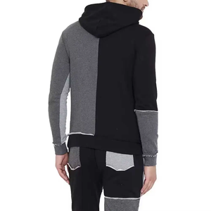 Sweat à capuche d'hiver décontracté et élégant pour hommes noir gris anthracite avec poche kangourou cordon de serrage capuche couleur bloc sweat-shirt - Product Image 4