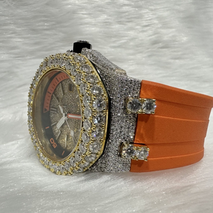 Reloj Automático de Lujo con Correa Naranja para Hombre, con Moissanita, Esfera con Diamantes VVS Personalizados, Estilo Hip Hop - Product Image 5