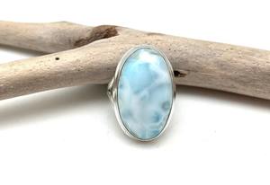 Anillo de regalo de boda y fiesta hecho a mano de moda con piedras preciosas Larimar de estilo bohemio de Plata de Ley 925 para mujer - Product Image 3