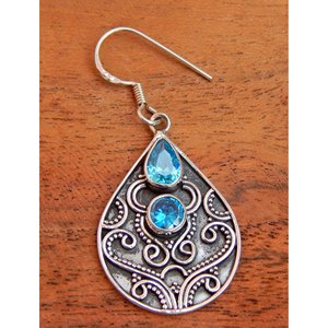 Pendientes hechos a mano de Plata de Ley 925 con Topacio Azul de Londres, joyería de piedras preciosas de oro rosa, joyería antigua fina - Product Image 3