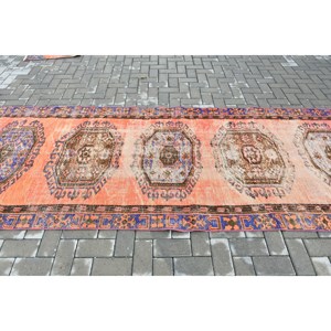 4x11.3 ft Turkish Rug, Rug, <b>Red</b> Ikat Rug <b>Wool</b> - Product Image 3