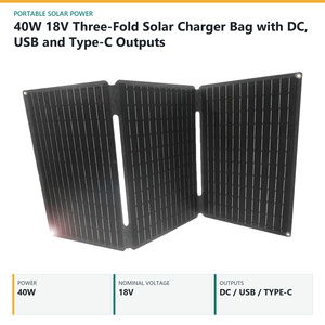 กระเป๋าชาร์จพลังงานแสงอาทิตย์แบบพับได้สามตอน 40W 18V พร้อมช่องจ่ายไฟ DC, USB และ Type-C - Product Image 2
