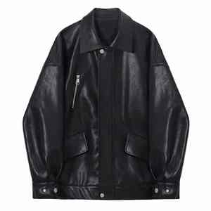 <b>Women's</b> Vintage <b>Black</b> PU Leather Jacket High Grade <b>Winter</b> <b>Coat</b> with Canvas Autumn Fashion Warm Loose Fit - Product Image 1