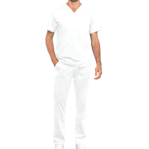 Blanco Scrubs Uniformes Conjuntos Enfermera Elegante Cuello en V Media manga Suave Estiramiento Spandex Tela Antibacteriano Médico Farmacia Uniforme - Product Image 1