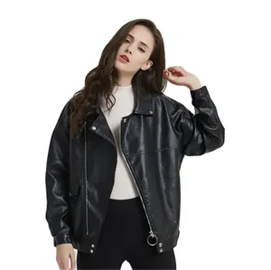 Nuevas chaquetas largas populares de cuero Pu para mujer, cierre de cremallera, ropa de mujer, chaqueta personalizada - Product Image 5