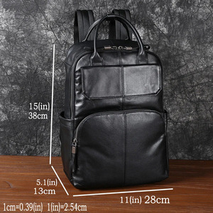 Sac à dos en cuir de vachette véritable de haute qualité pour hommes grande capacité avec fermeture à glissière sac d'ordinateur Simple à la mode - Product Image 5