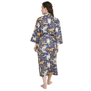 Bata de baño estilo kimono de algodón puro con estampado floral y animal, cárdigan de primavera y verano, ideal como pareo de traje de baño. - Product Image 2