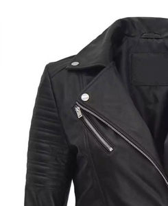 Mode féminine, vestes en cuir décontractées avec fermeture éclair sur le devant, couleur noire, col montant, vestes en cuir avec panneau personnalisé pour épaules et bras - Product Image 5