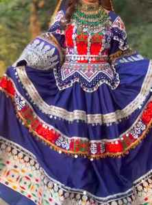 Afghani Vintage Linen Womens Floor-Length V-neck <b>Dress</b> Traditional Embroidery Delicate Beadwork Natural Button Detail Special - Product Image 2