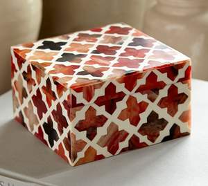 4x4 Inch Mini Resin Inlay Jewelry <b>Box</b> - Handmade Moroccan Geometric Pattern <b>Small</b> Luxury Keepsake Trinket <b>Box</b> Perfect Gift Size - Product Image 2