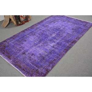 Tapis turc vintage moderne de 3.9x7 pieds violet en laine tissée à plat avec motif patchwork pour les décorations de salon ou le couloir - Product Image 2