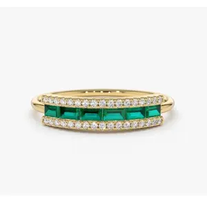 Baguette Emerald Ring Emerald Baguette Ring in 14k Gold Baguette Emerald Wedding Band Eternity Diamond Ring Women Eternity Band