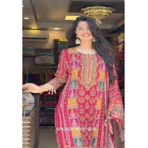 Costume élégant en soie de diamant pour femmes avec miroir rigide brodé à la main en coton Dupatta vêtements ethniques traditionnels prêts à l'emploi - Product Image 1