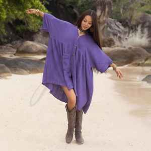 Robe de couverture de plage Boho en coton surdimensionné violet pour femme fabriquée en Inde - Product Image 4