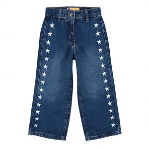 Winter Fashion Girls' Straight Leg <b>Fleece</b>-Lined Thickened Breathable <b>Jeans</b> Large Children's Loose Printed Worsted Fabric Pants - Product Image 2