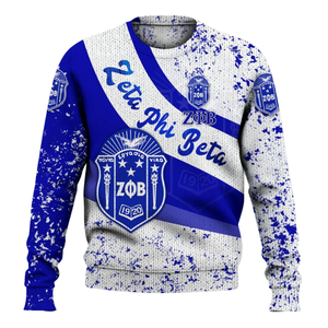 Zeta Phi Beta Sorority Greek Life Pull 1920 ZPhiB Knit Bleu Blanc Chenille Broderie Divine Nine Premium Wear - Product Image 1