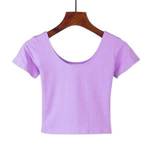 Women Crop Sleeve Crop <b>Top</b> Ladies Round Neck Stretchy Vest T Shirt Blouse Tee Ladies Crop T-Shirts - Product Image 3