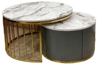 Ensemble de tables basses gigognes européennes modernes, deux compartiments, structure métallique de haute qualité (acier inoxydable, marbre), mobilier de maison doré