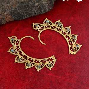Trendy Design Boho <b>Ear</b> <b>Cuff</b> Earrings Tribal Brass Jewelry for Women 18k Gold Plated Filigree Labradorite Earrings Wholesale OEM - Product Image 1