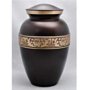 Urne funéraire en laiton pour cendres humaines adultes avec finition brune et dorée, urne funéraire commémorative gravée pour la vente en gros - Product Image 1