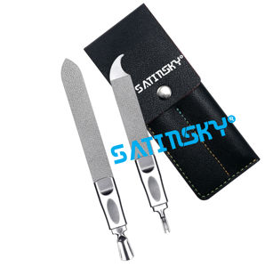 Double Sided Grit Nail Filer with Leather Cases Manicure and Pedicure Professional Stainless Steel German grade surgical dental - Product Image 1