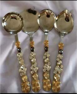 Ensemble de cuillères de service en acier inoxydable de haute qualité 4 pièces en métal orné d'occasions de fête utilisation de la cuisine exportation de qualité - Product Image 2