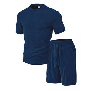 Vente en gros de t-shirt à rayures 100% coton 250 g/m² personnalisé ensemble short et t-shirt ample surdimensionné grande taille vêtements d'été décontractés pour hommes - Product Image 4