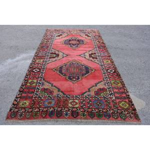 Alfombra turca tradicional grande de 5,2x9,6 pies, lana roja Kilim, diseño rectangular de retazos abstractos para pasillo, habitación de látex de 10mm 100% - Product Image 1