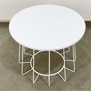 Minimalist Style Round <b>Coffee</b> <b>Table</b> 60x60x45cm Durable Oak Top and Iron Frame Sintered Stone TT68090 for Living Room Furniture - Product Image 4