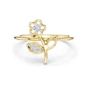 แหวนเพชรลายดอกไม้สำหรับผู้หญิง เพชรแล็บ 0.068 กะรัต ในทอง 18KT, 14KT, 10KT และเงิน 925  ทองชมพู, ทองเหลือง, ทองขาว - Product Image 1