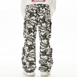 Custom Deconstructed Streetstyle Stacked Hip Hop Baggy <b>Jeans</b> Loose Fit Straight Leg Camouflage <b>Mens</b> Cargo Pants with Ripped - Product Image 4