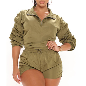 2025 New Design Streetwear Windbreaker Tracksuit Shorts Set High Quality Custom Women's Windbreaker Short Set - Product Image 2